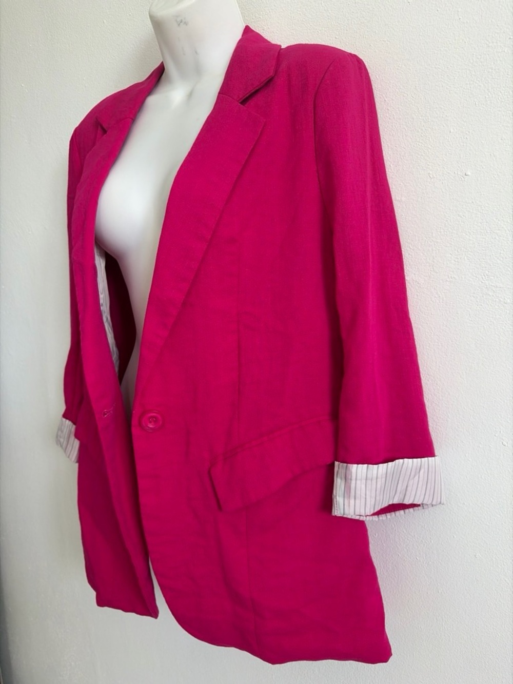 Gracia Pink Magenta Oversized Blazer Striped Cuff Lining Size L